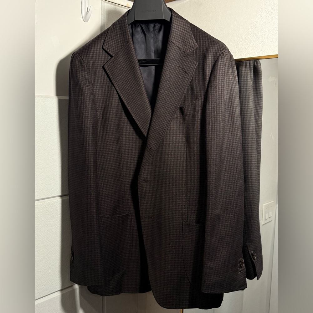 SUITSUPPLY Brown & Black Houndstooth Wool Mohair Havana Blazer 46R